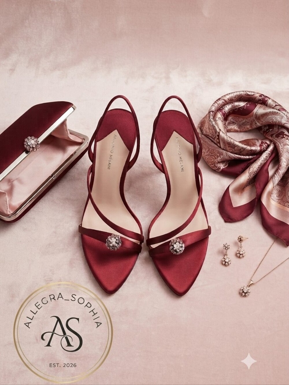 Antonio Melani Ames Burgundy Satin Pointed Toe Slingback Dress Heels Size 6.5